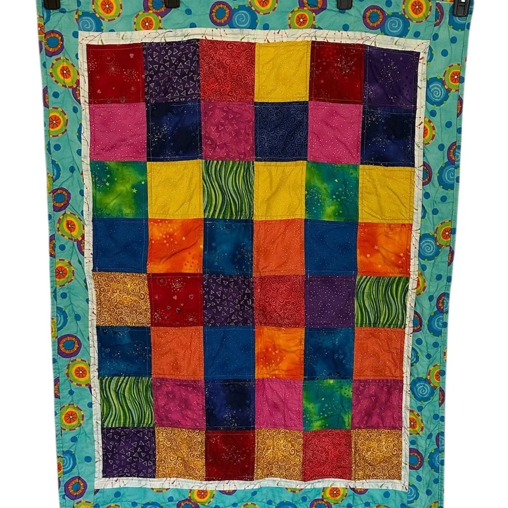 Handmade bright lap wall quilt block patchwork machine stitched, 30 X 40